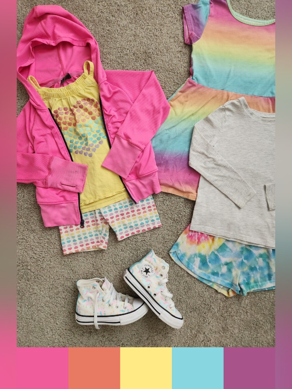 Girls 5/6T Mix & Match Bundle | Rainbow, Pink, Hearts, Fall, School | 6 Pieces